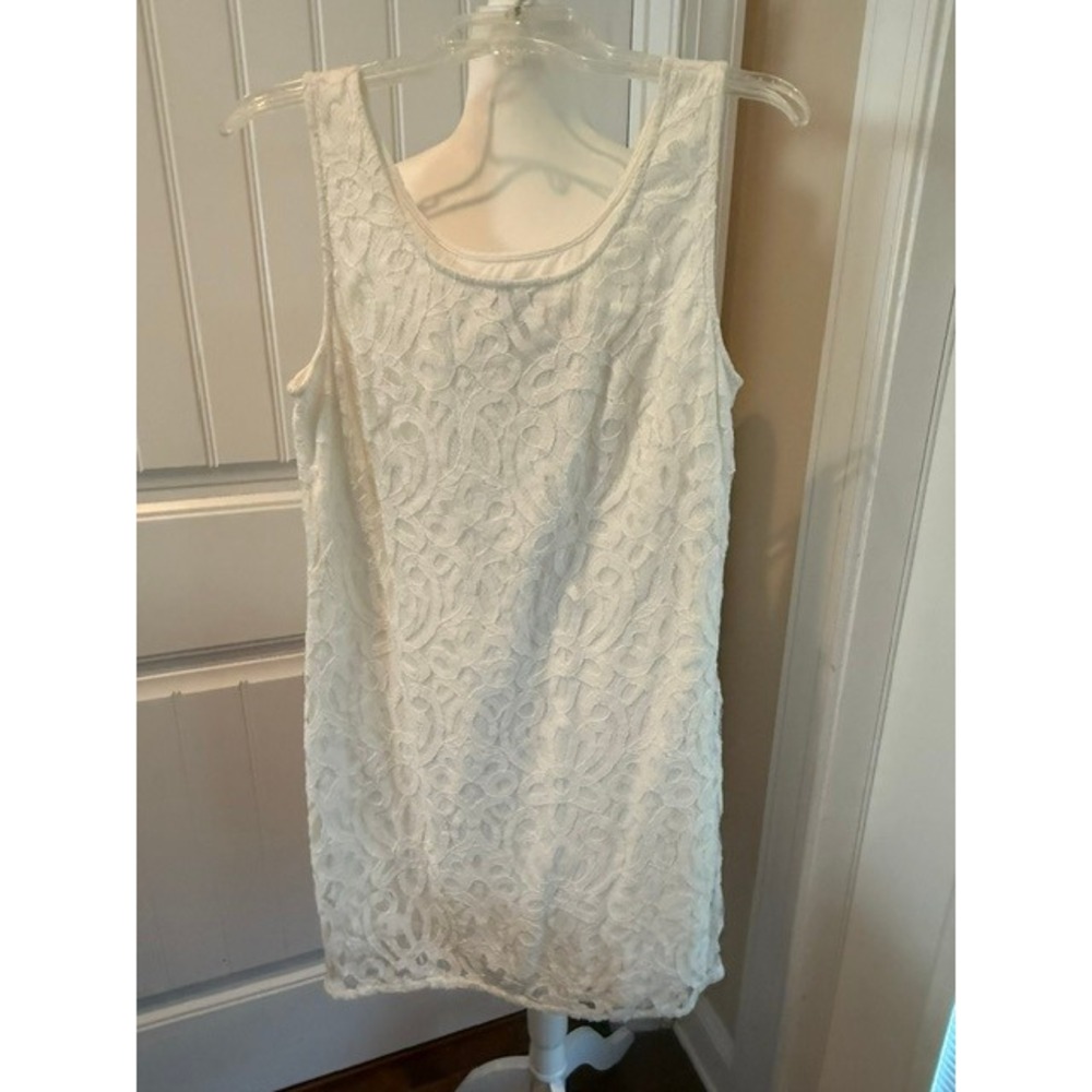 Ann Taylor Loft White Floral Corded Lace Sleeveless Shift Dress Size 12